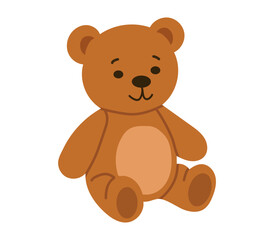 Naklejka premium Bear kids toy isolated on white background. Simple plush cute little baby bear. Vector flat illustration