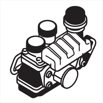 Twin Cylinder Engine Automotive Mechanical Illustration
