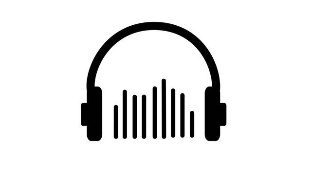 Black headphone icon with active audio equalizer sound wave animation on white background
