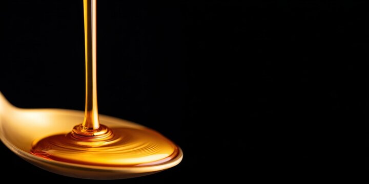 Golden Honey Dripping From Silver Spoon Against Dark Black Background Representing Liquid Gold Luxury Energy Value and Rising Commodity Market Concept