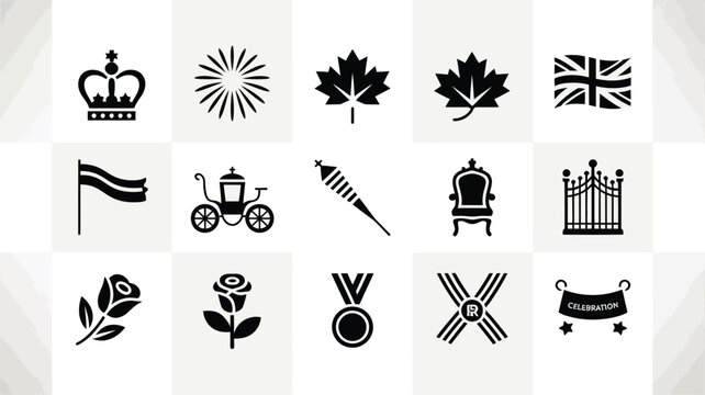 Premium vector design featuring 12 distinctive black icons on white background including symbols and logos