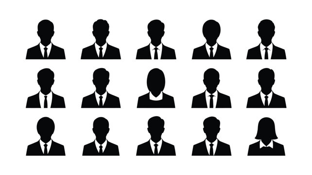 Faceless corporate professionals in business attire silhouettes arranged neatly in rows minimalist design professionalism