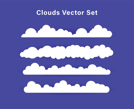 Fluffy White Clouds Vector Set - 4 Detailed Layered Cloud Illustrations on Blue Background