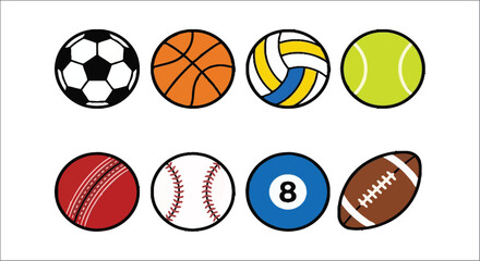 Obraz premium Sports balls collection colorful vector illustration on white background