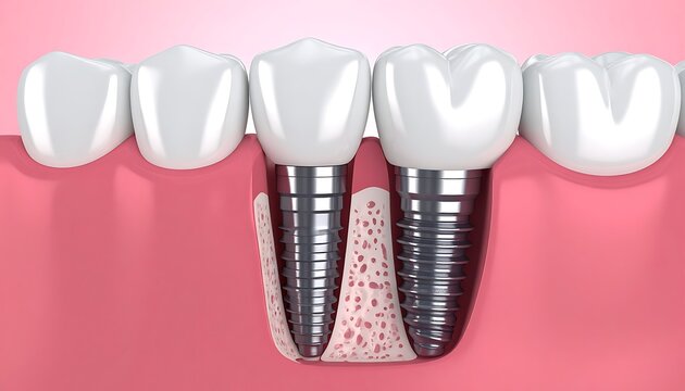 Dental implants and healthy teeth structure.