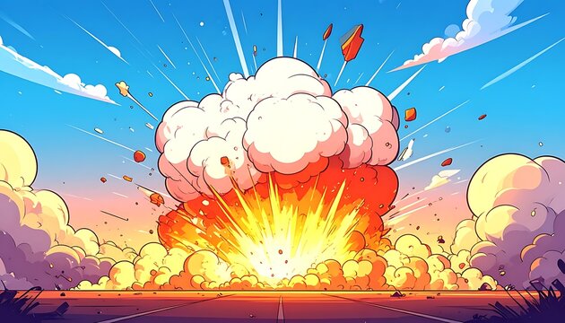 Explosion with large smoke clouds rising.