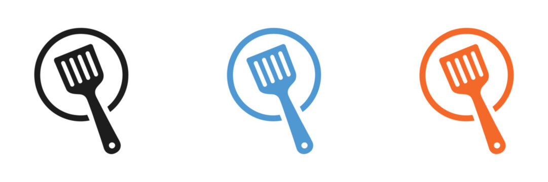 Cooking spatula silhouette vector icon set with black kitchen utensil designs for food preparation concepts.