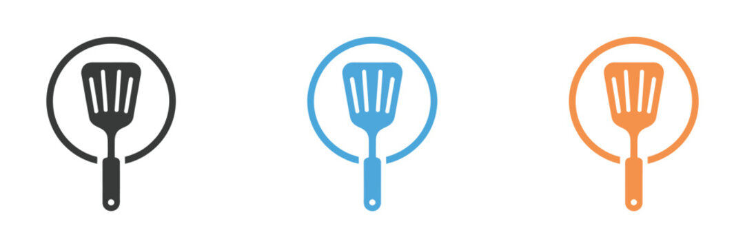 Kitchen spatula silhouette icon set featuring simple black cooking utensil symbols for culinary vector illustration.