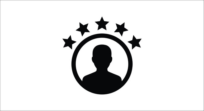 user profile icon with stars black silhouette on white background