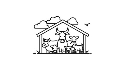 Fototapeta premium Cows standing in a barn shelter.
