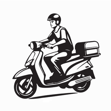 Fast Delivery Service Scooter Rider Vector Illustration On White Background