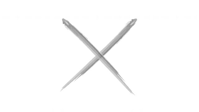 Hand-drawn charcoal cross mark animation, grunge x symbol overlay for editing