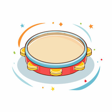 Cartoon Tambourine with Jingle Bells and Stars