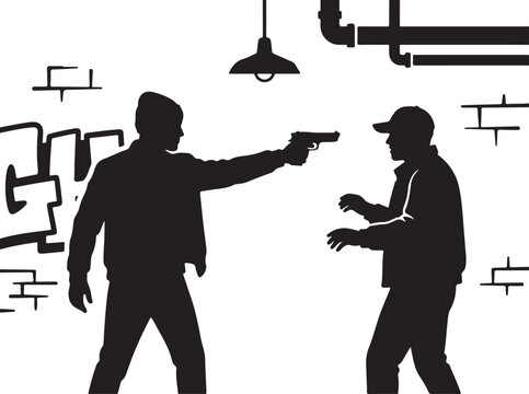 Crime, violence, gun, silhouette, black, vector graphics, crime scene, threat, danger, illustration