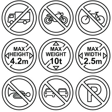 Traffic road sign prohibited symbols.