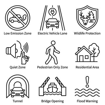 Road traffic signs and symbols.