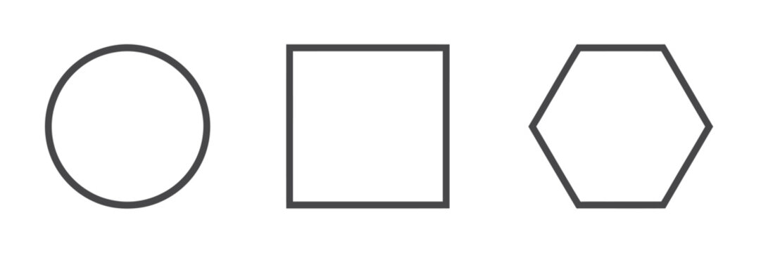 Geometric shape outline set featuring triangle, square, and hexagon contours for abstract vector illustration design.