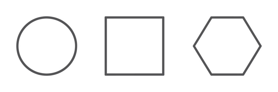 Contour geometric shapes set with triangle, square, and hexagon outlines for modern design concepts