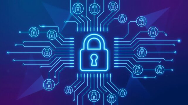 Network security concept featuring hacker exploits targeting vulnerabilities and misconfigurations in digital systems with glowing lock icons and circuit lines illustrating protection and breach risks