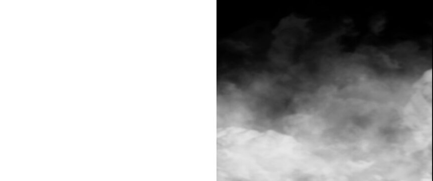 Atmospheric white smoke on black background, ethereal fog texture, wispy steam clouds for overlay effects, mystical vapor mist