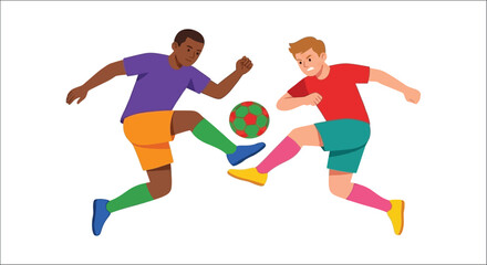 Fototapeta premium Two soccer players kicking a ball colorful vector illustration on white background