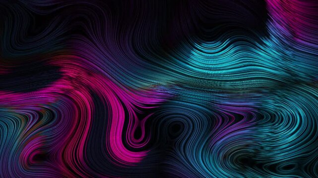 Swirling Abstract Lines of Pink and Teal on Black Background