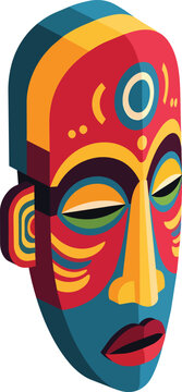 Colorful African Tribal Mask Vector Illustration with Geometric Design