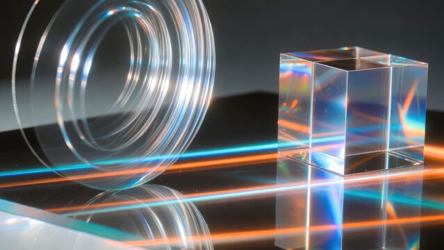 Light streaks reflecting in film glass circles studio macro photography abstract close-up visual art