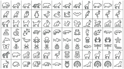 Large collection of minimal animal icons for wildlife infographic use. © NAZMA