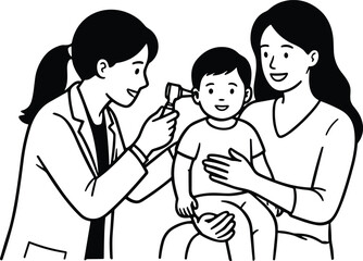 Fototapeta premium Pediatric check-up illustration with ear examination