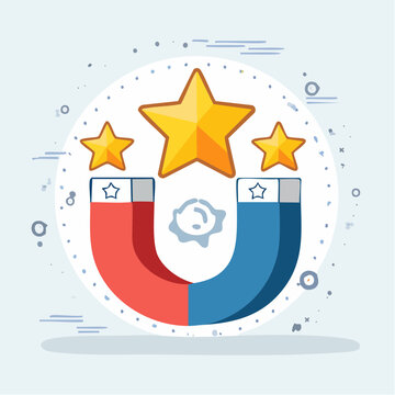 Magnet attracting stars, symbolizing success and customer loyalty
