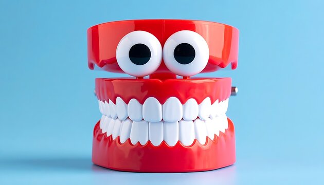 Funny fake teeth with googly eyes.
