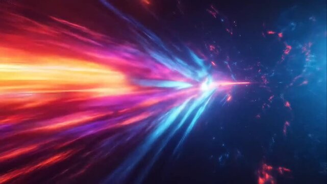 Abstract cosmic light tunnel with vibrant blue and orange motion trails in space