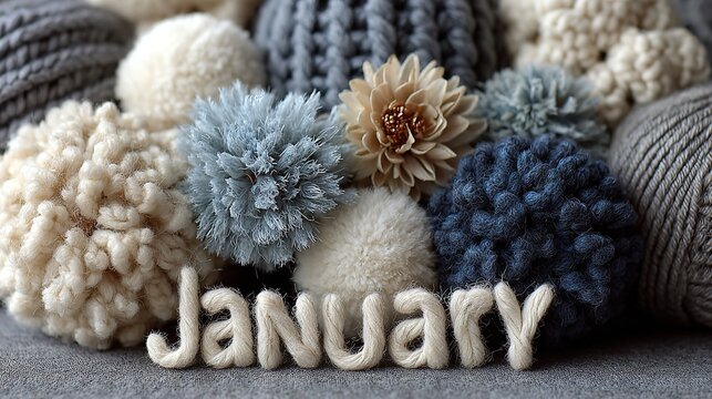 Frosty seasonal design with the word January surrounded by soft winter textures