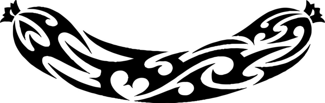 Sausage bratwurst tribal tattoo design with decorative swirls