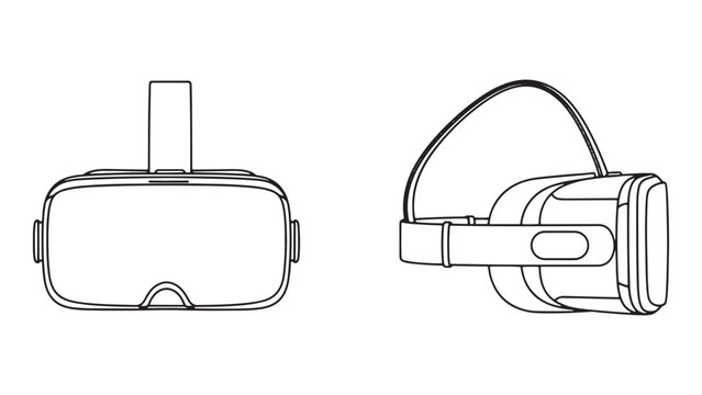 Virtual reality headset front and side view isolated on black background