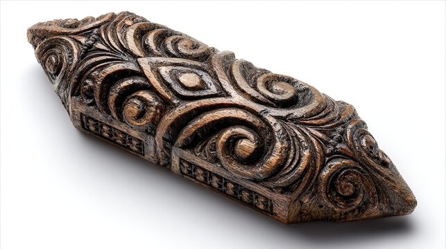 Polynesian tribal tattoo stamp tool carved in wood, isolated on a white background. 