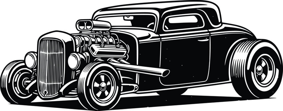 Retro Hot Rod Custom Car Hand Drawn Vector Illustration