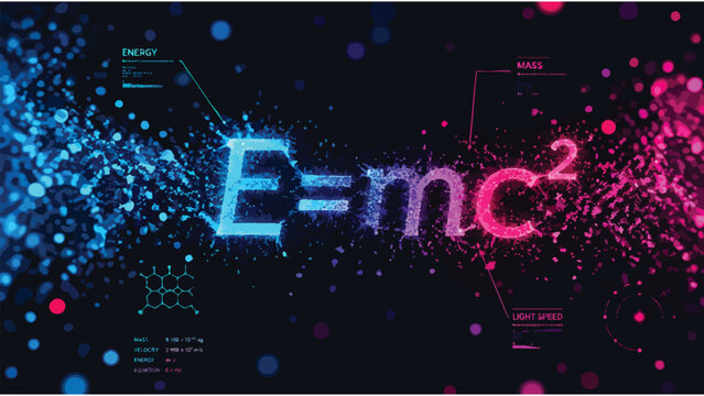 E=mc&sup2; Science Formula Abstract Digital Art Background for Innovation & Research Presentations