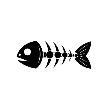 Stylized black fish skeleton silhouette isolated on white.