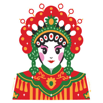 Portrait of a Chinese opera character with intricate floral headgear and traditional face paint.