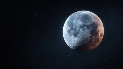 Fototapeta premium Detailed moon surface with craters against dark starry sky