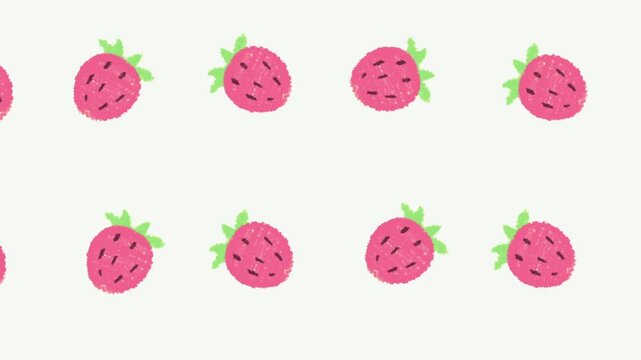 Sweet Fresh Strawberries Pattern Seamless Loop Animation Cute Hand Drawn Pencil Sketch Background