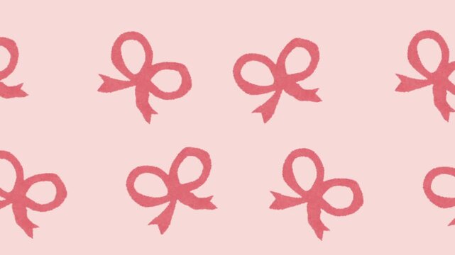 Cute Pink Ribbon Bows Pattern Seamless Loop Animation Hand Drawn Pencil Sketch Pink Background