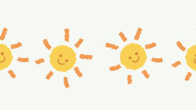 Happy Smiling Sunbeams Pattern Seamless Loop Animation Cute Hand Drawn Pencil Sketch Background