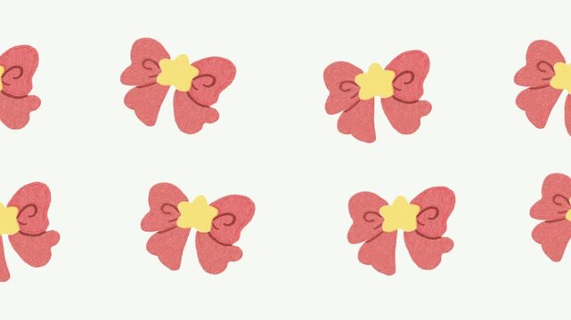 Cute Pink Ribbon Bows with Yellow Stars Seamless Loop Animation Hand Drawn Pencil Doodle Background