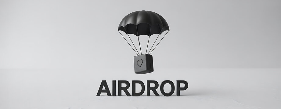 Airdrop package delivered by parachute on a white background