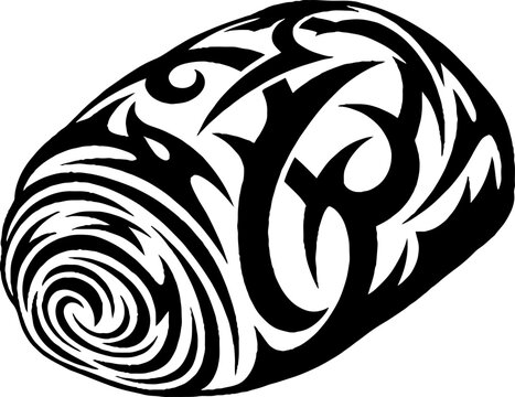 Cinnamon roll pastry with integrated tribal pattern art