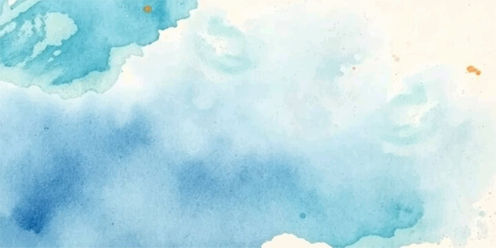 Abstract watercolor background of a bright blue sky and white clouds with a vintage paper texture and soft sunlight for a nature-inspired summer cloudscape