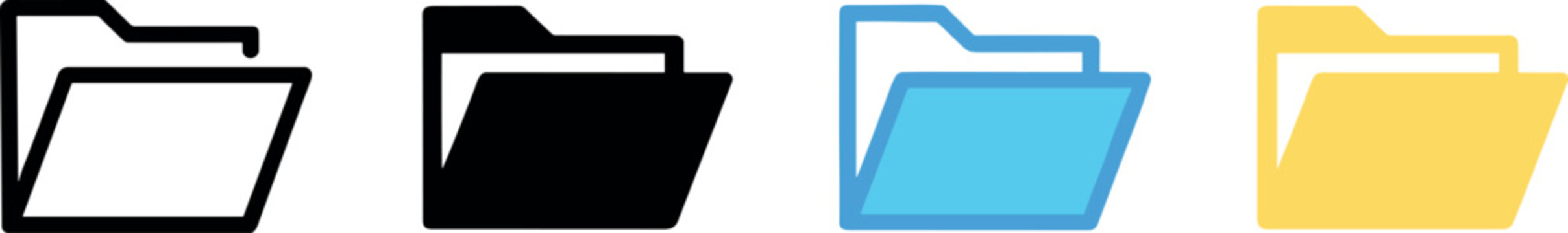 Set of flat file folder icons in outline and solid styles for web design UI UX and document management
